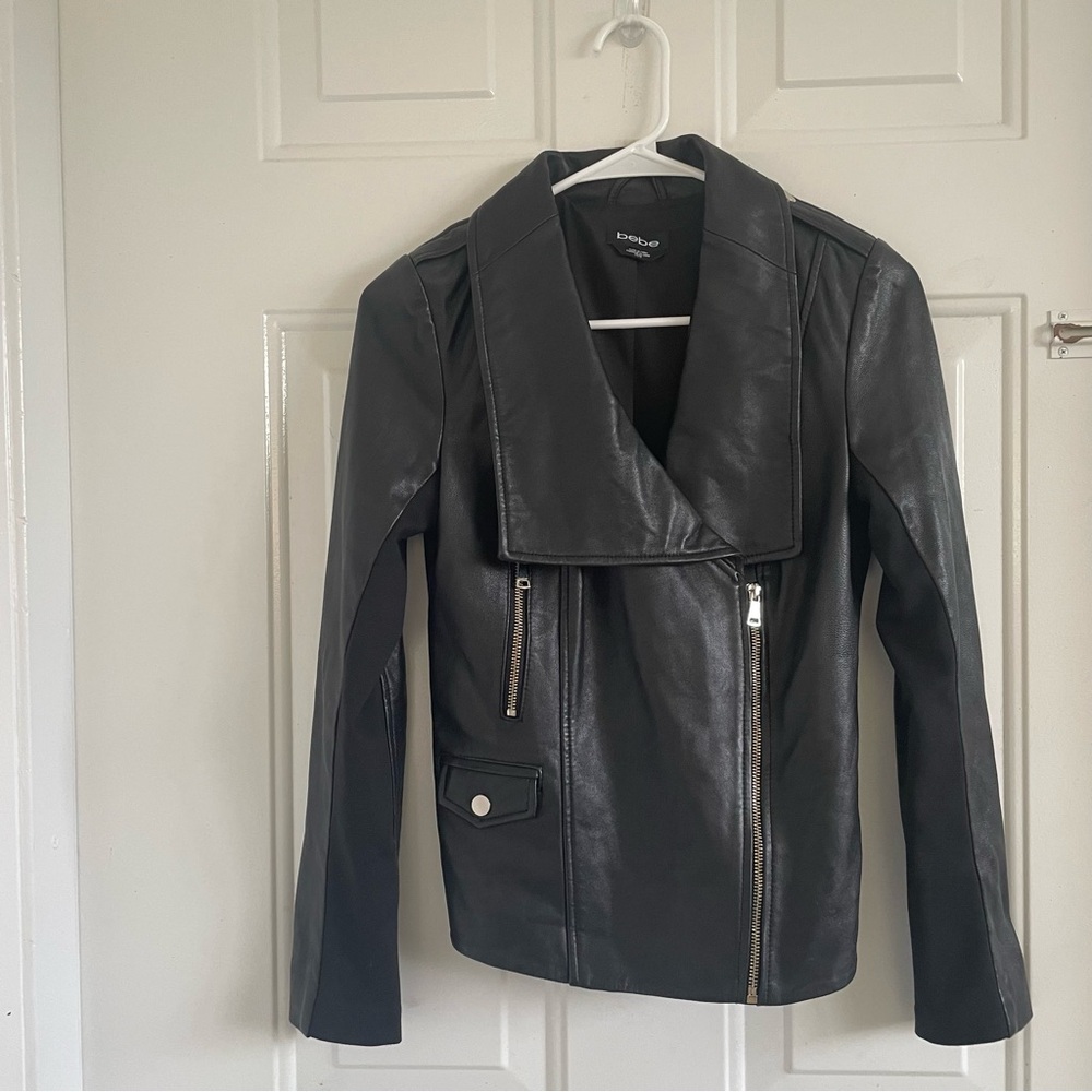 bebe Lambskin Black leather Women’s Jacket Size XS